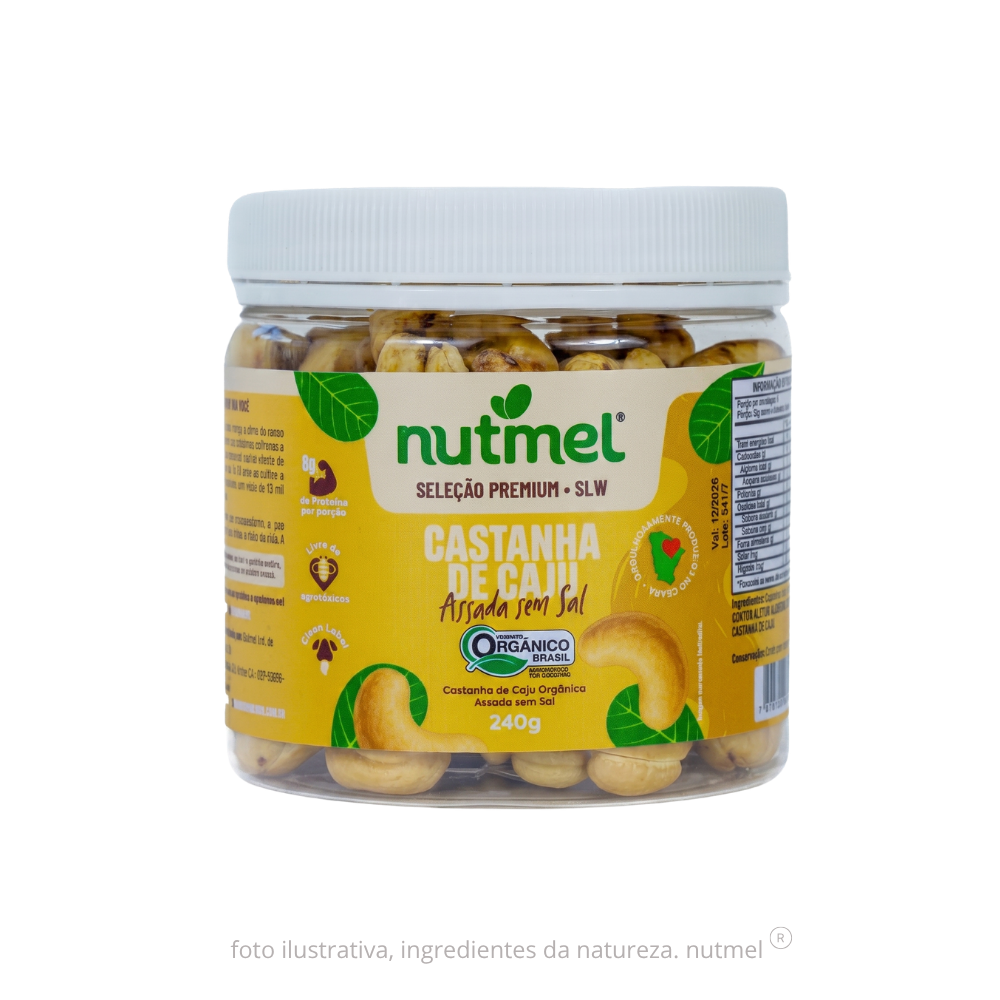 Castanha caju premium orgânica slw assada sem sal pote 240g