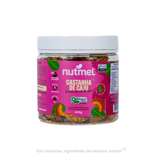 Castanha de caju orgânica caramelizada pote 240g