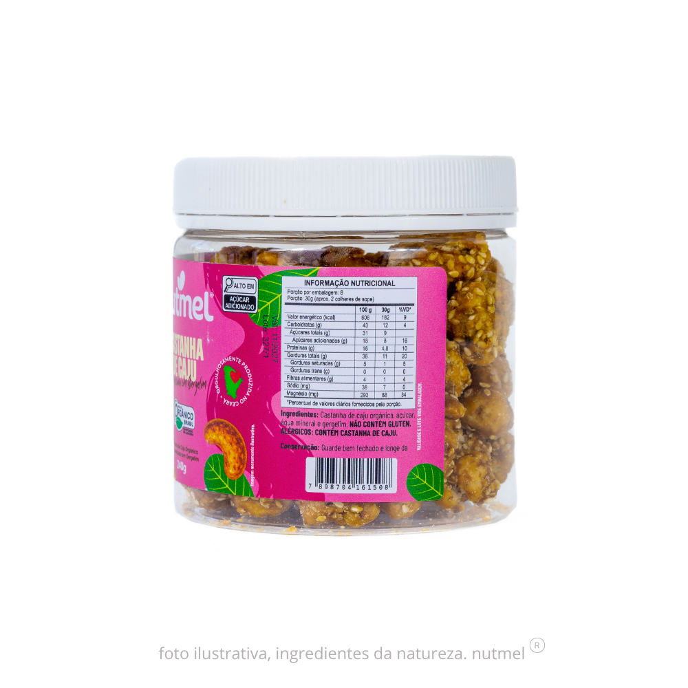 Castanha de caju orgânica caramelizada pote 240g