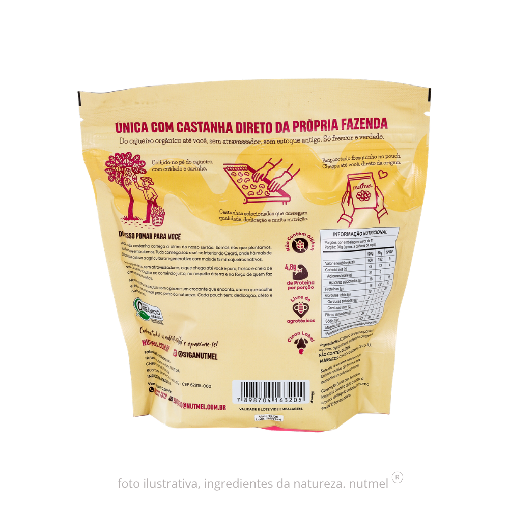 Castanha caju orgânica caramelizada com gergelim pouch 350g